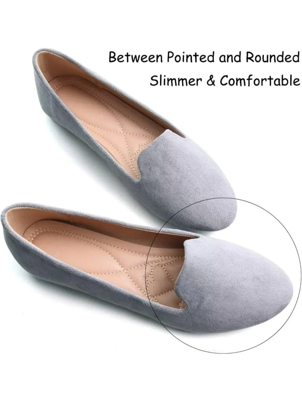 Women's Grey Round Toe Comfortable Low Heel Slip On Loafer Ballet Flat Shoes
